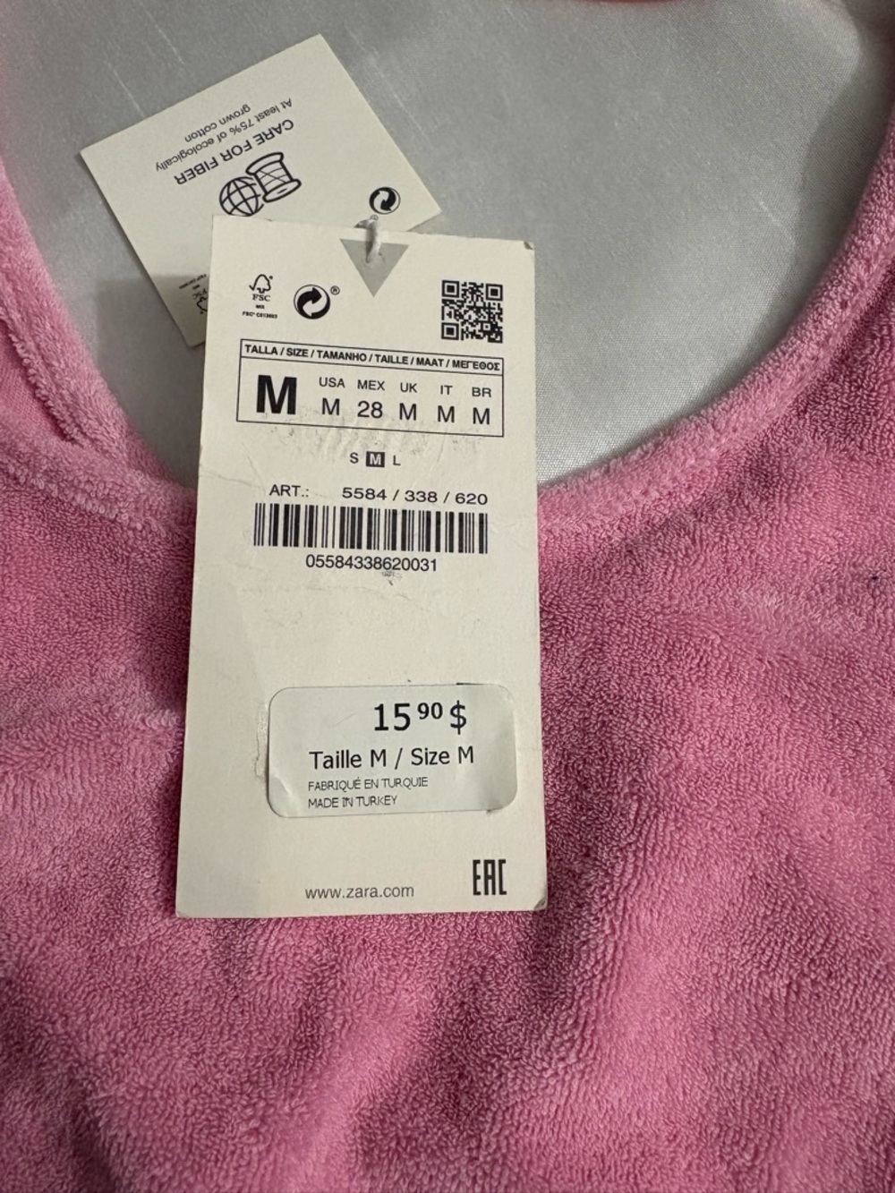 ZARA Pink Terry Bralette — Soft Stretch Tank Style. Size M. New - Picture 9 of 11